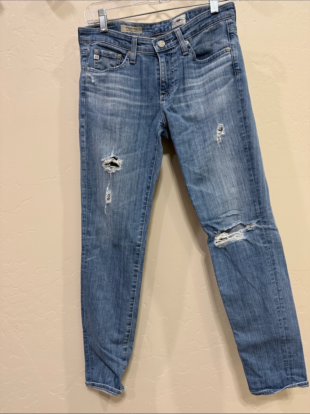 AG Adriano Goldschmed The Stevie Ankle distressed Slim straight leg mid jeans